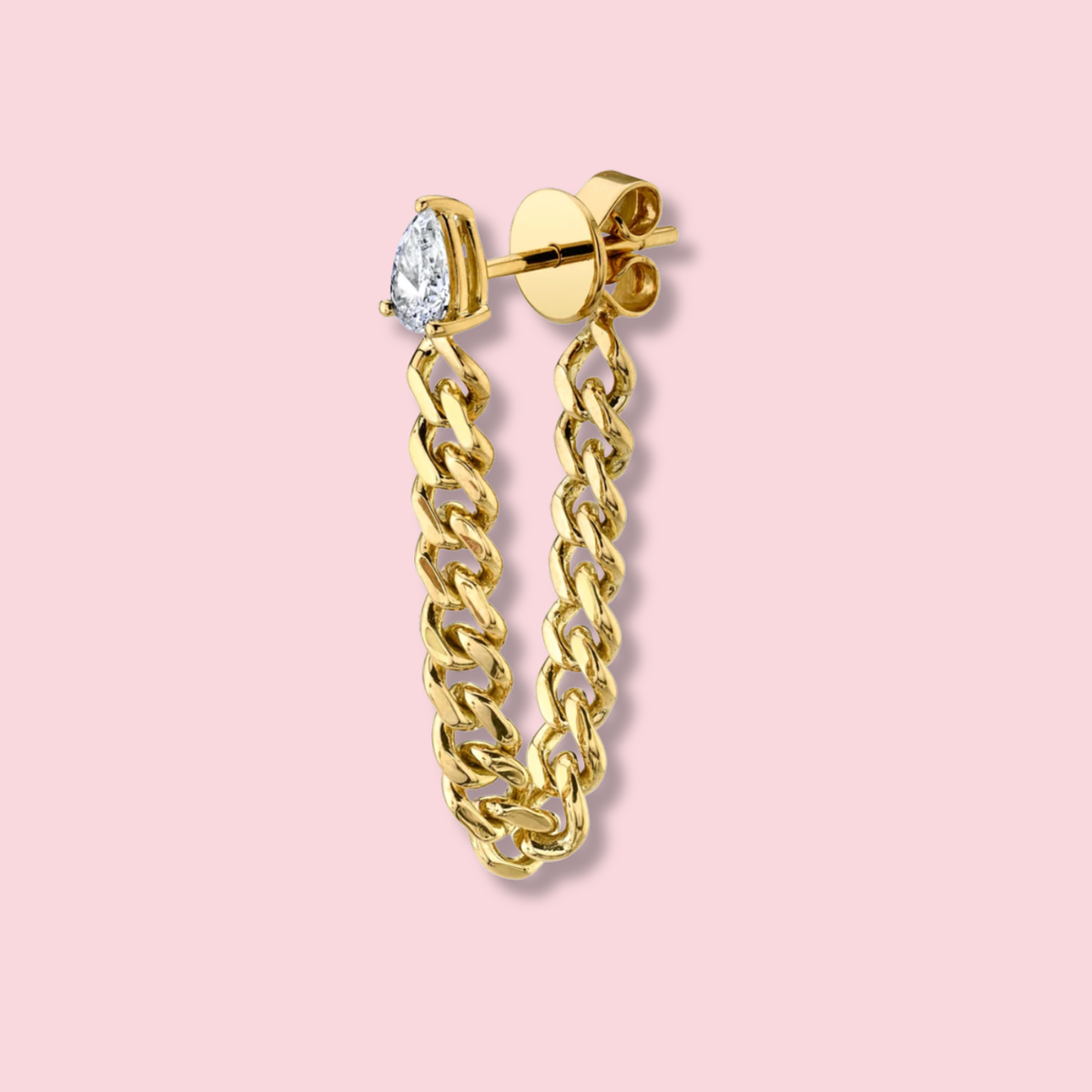 Pear Diamond Cuban Link Hoop Earring