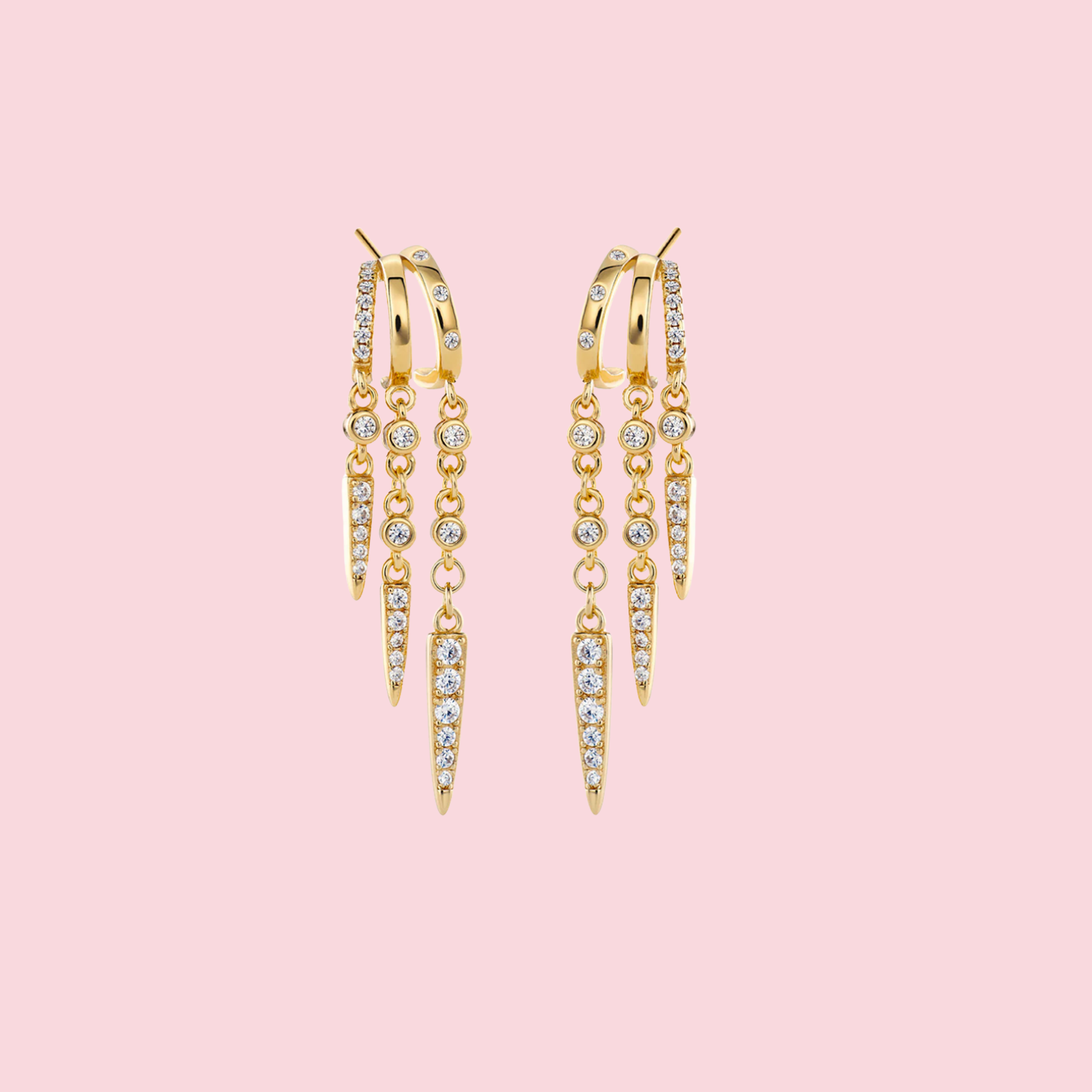 Rio Stacked Triple Hoop Illusion Earrings Gold