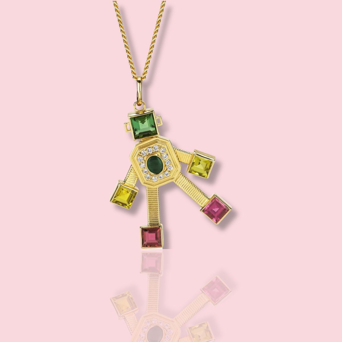 Disco Van Robot Maxi Pendant Diamond Emerald Tourmaline