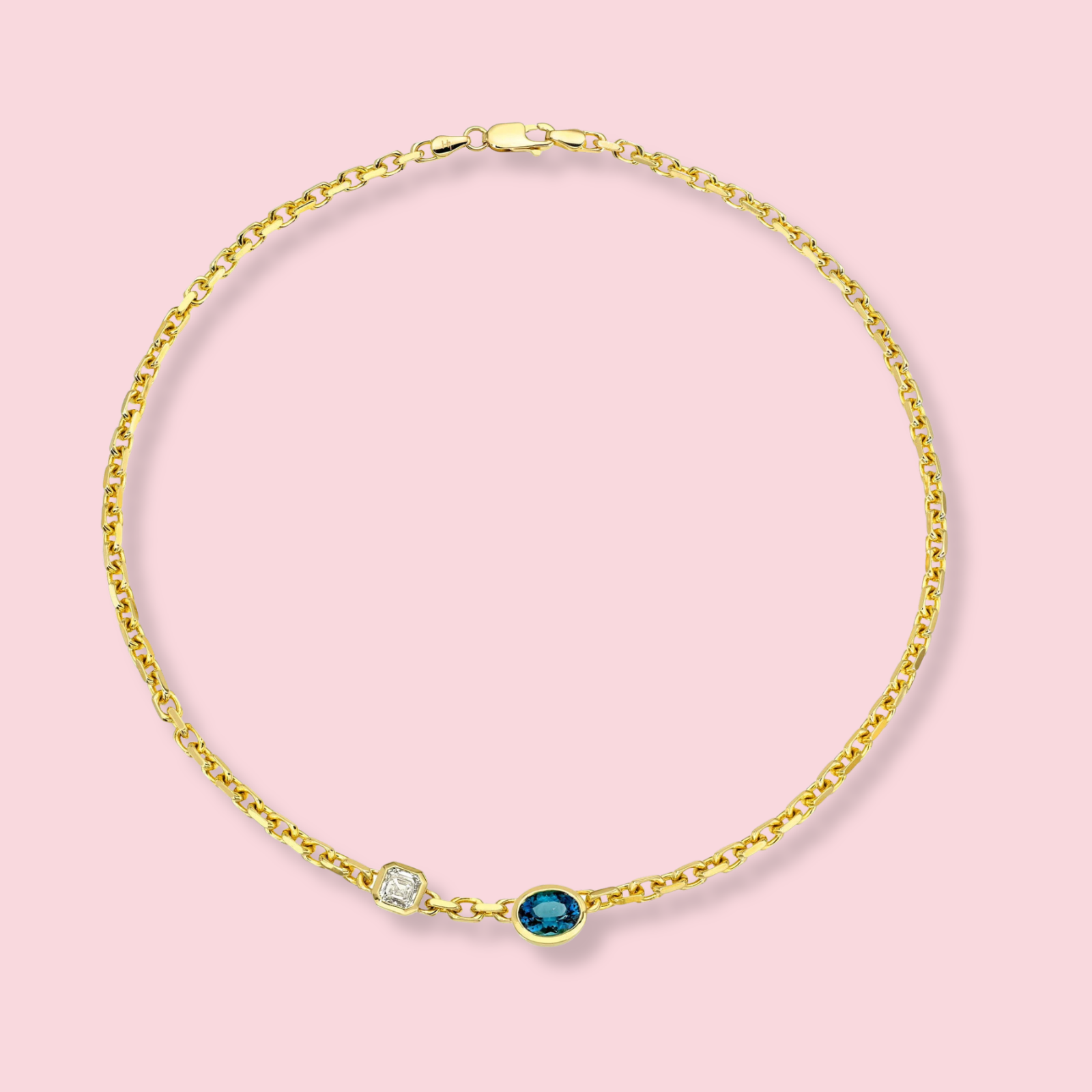 Lovers Duet Diamond and Lagoon Tourmaline Chain Necklace