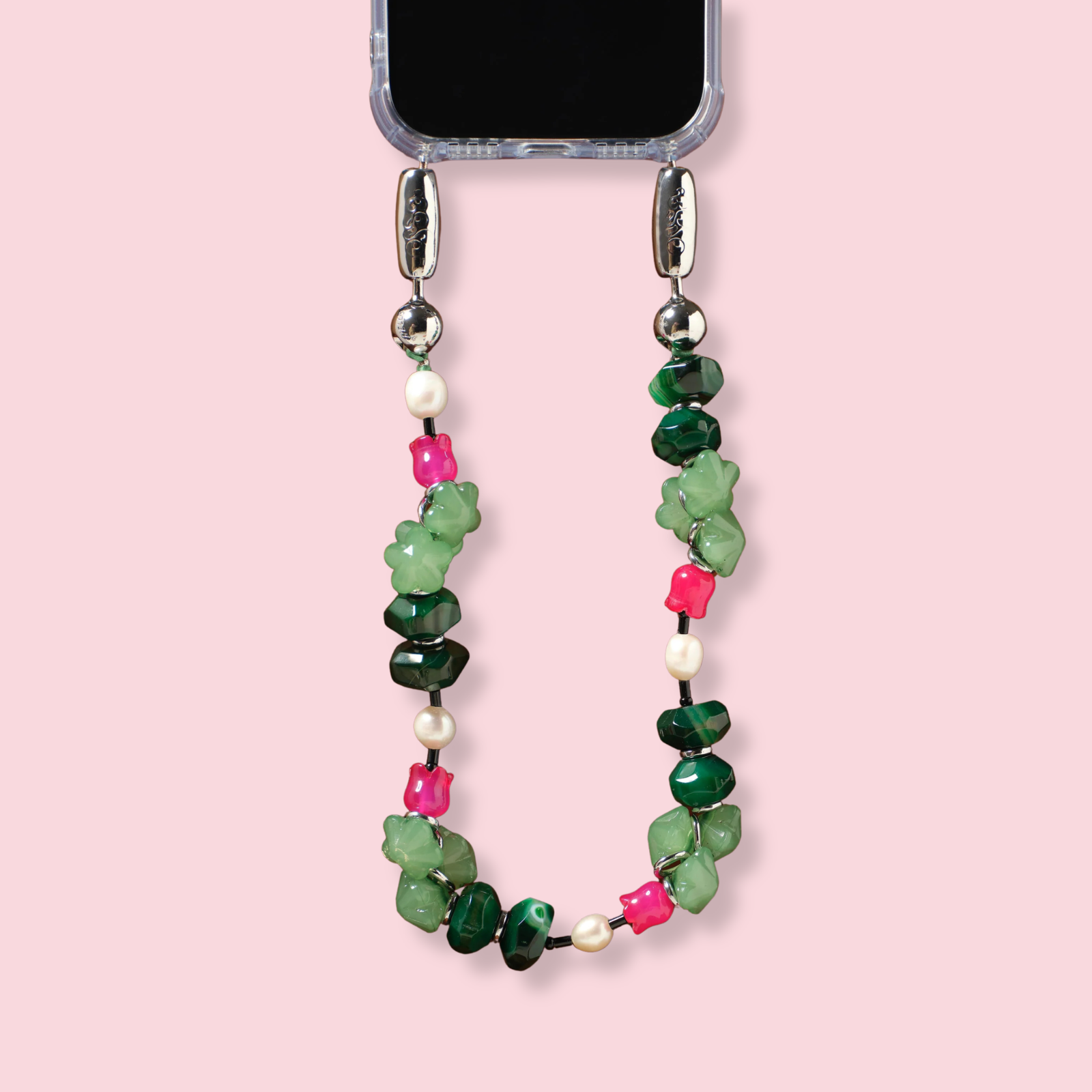 Cactus Flower + Pearl Wristlet Emerald/Fuchsia