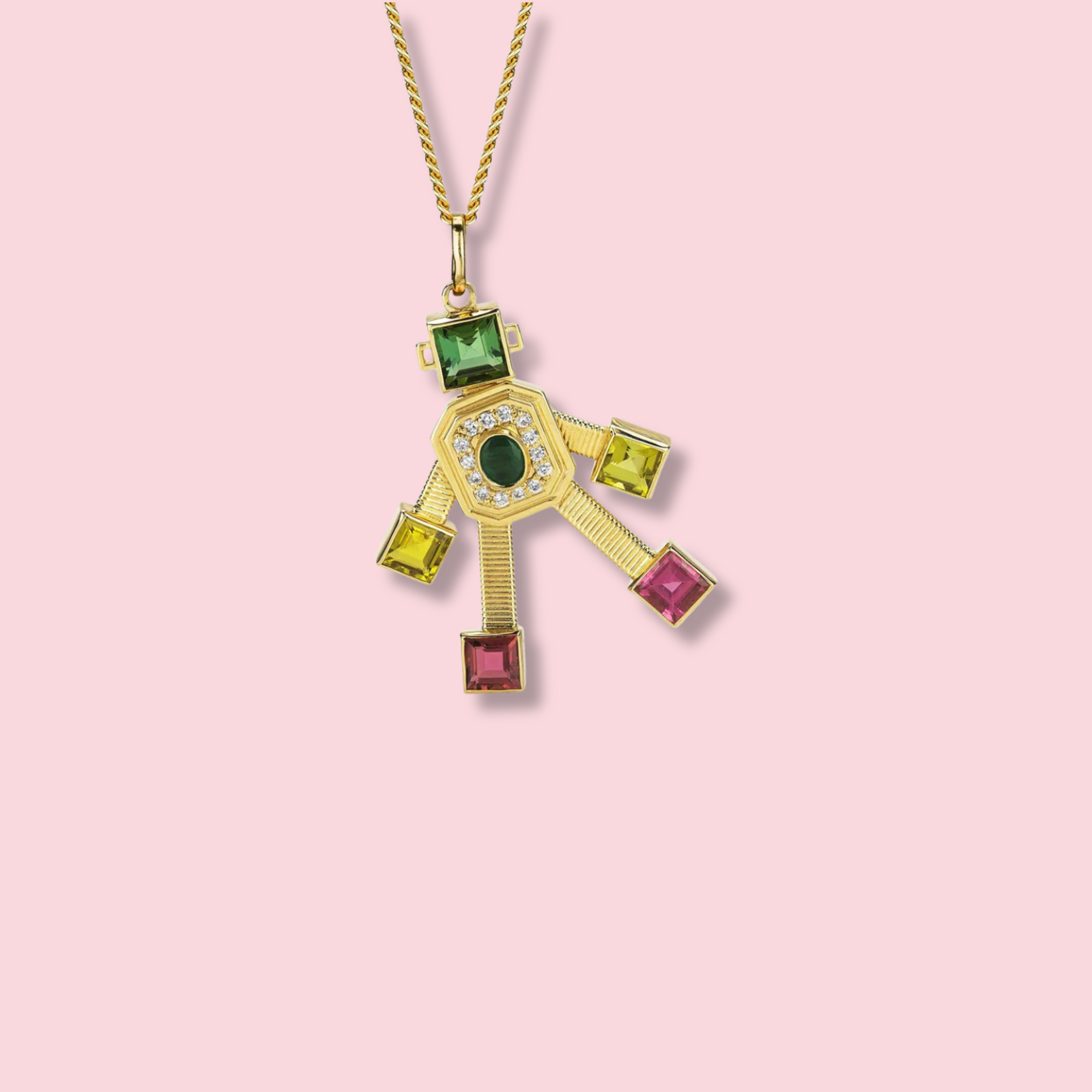 Disco Van Robot Maxi Pendant Diamond Emerald Tourmaline