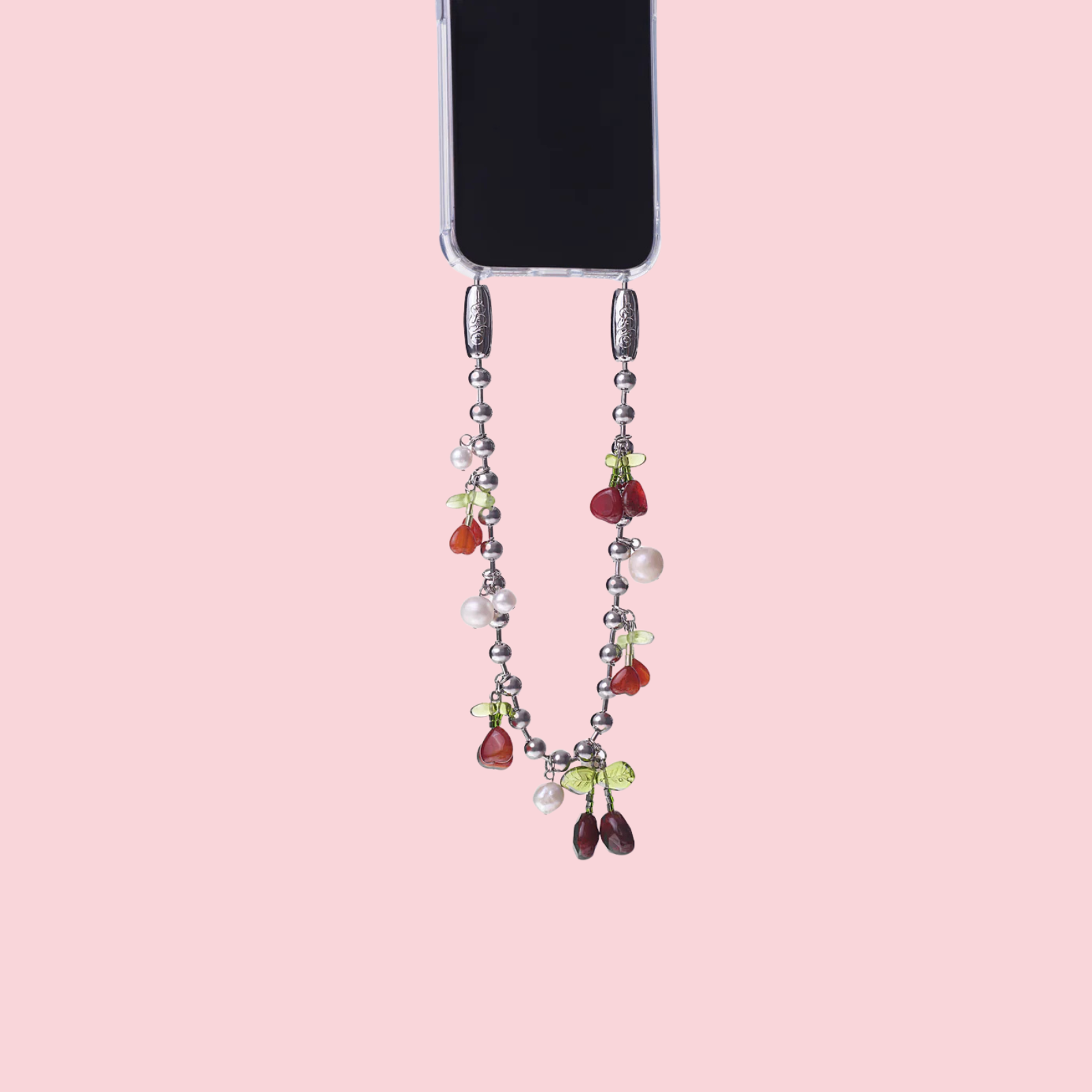 Cherry and Pearl Ballchain Wristlet