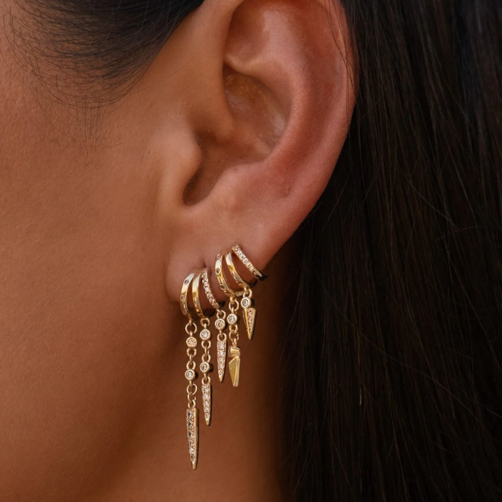 Rio Stacked Triple Hoop Illusion Earrings Gold