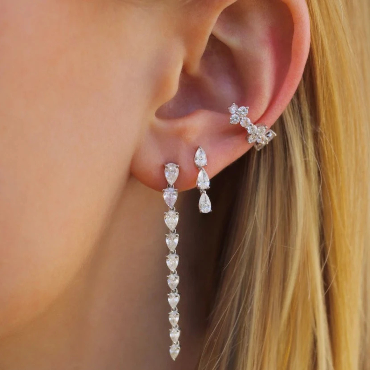 Three Pear Diamond Dot Studs