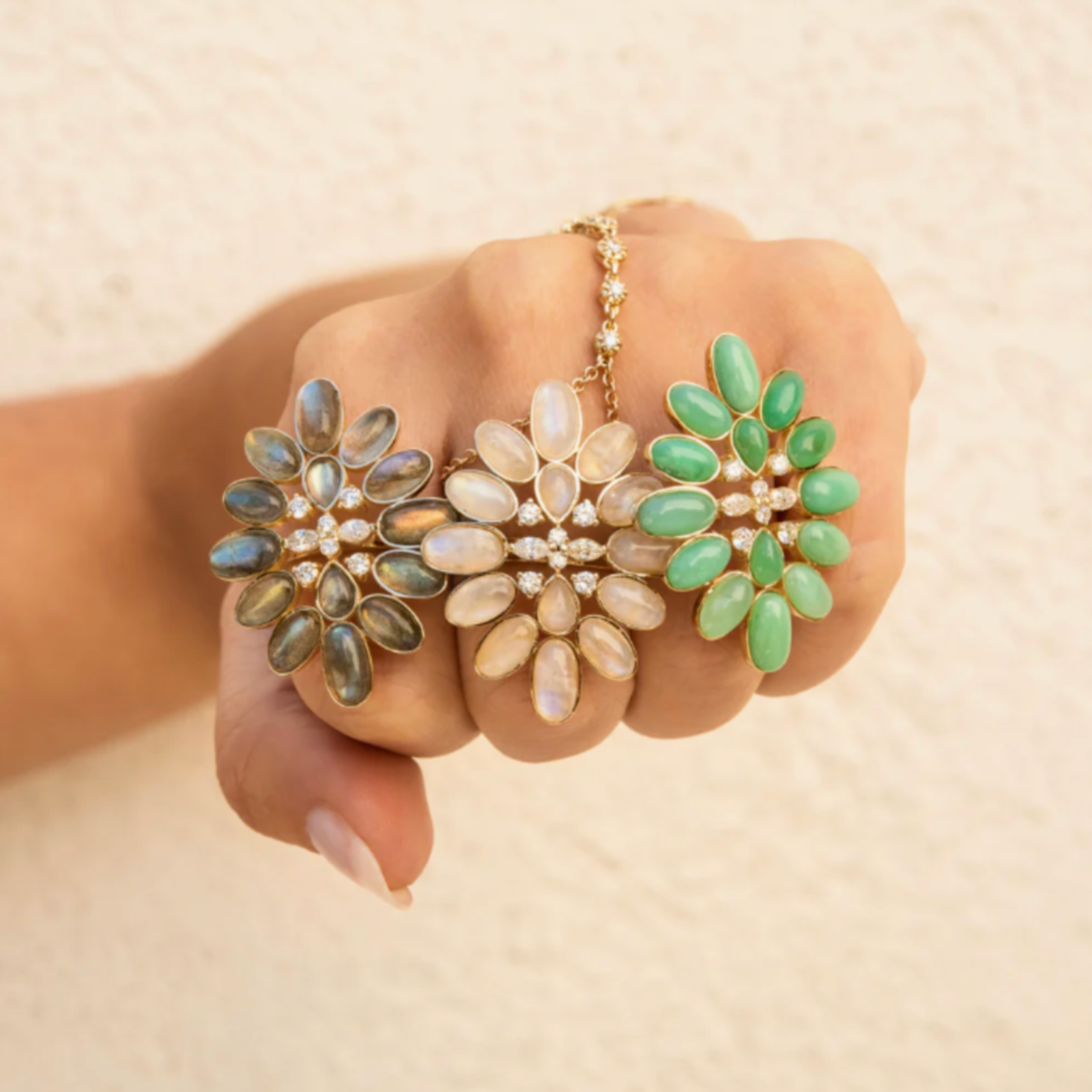 Diamond+ Chrysoprase Blossom Ring
