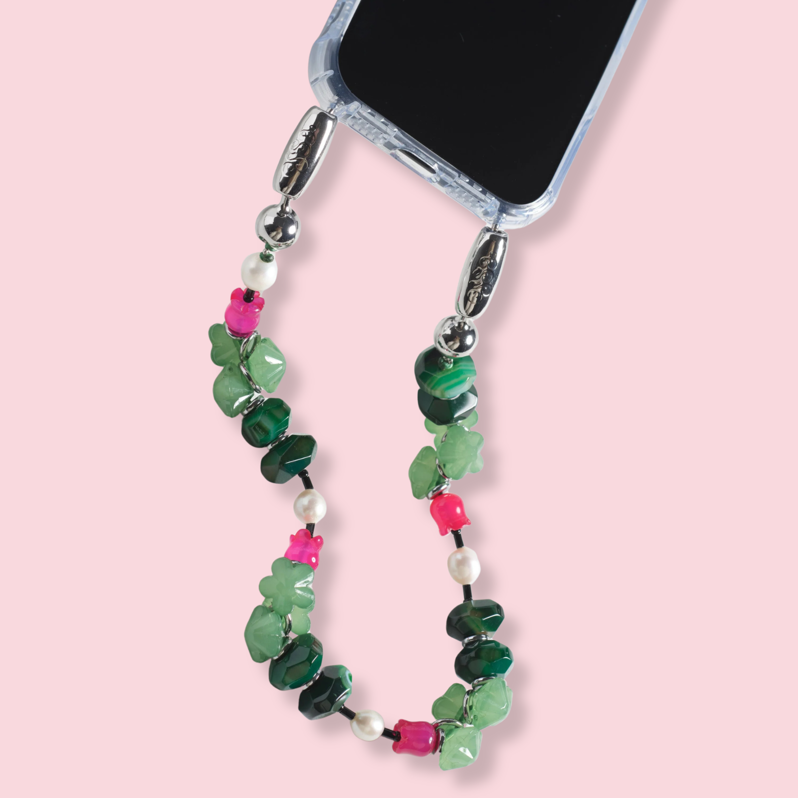 Cactus Flower + Pearl Wristlet Emerald/Fuchsia