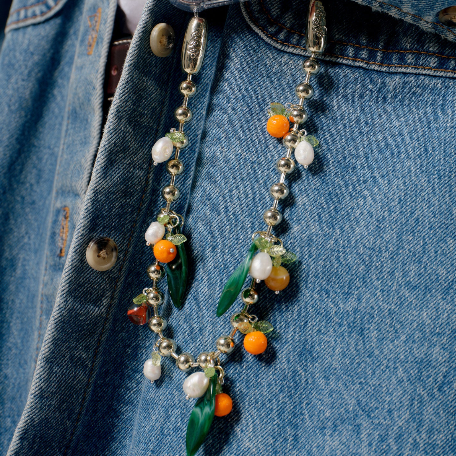 Orange and Pearl Ballchain Wristlet