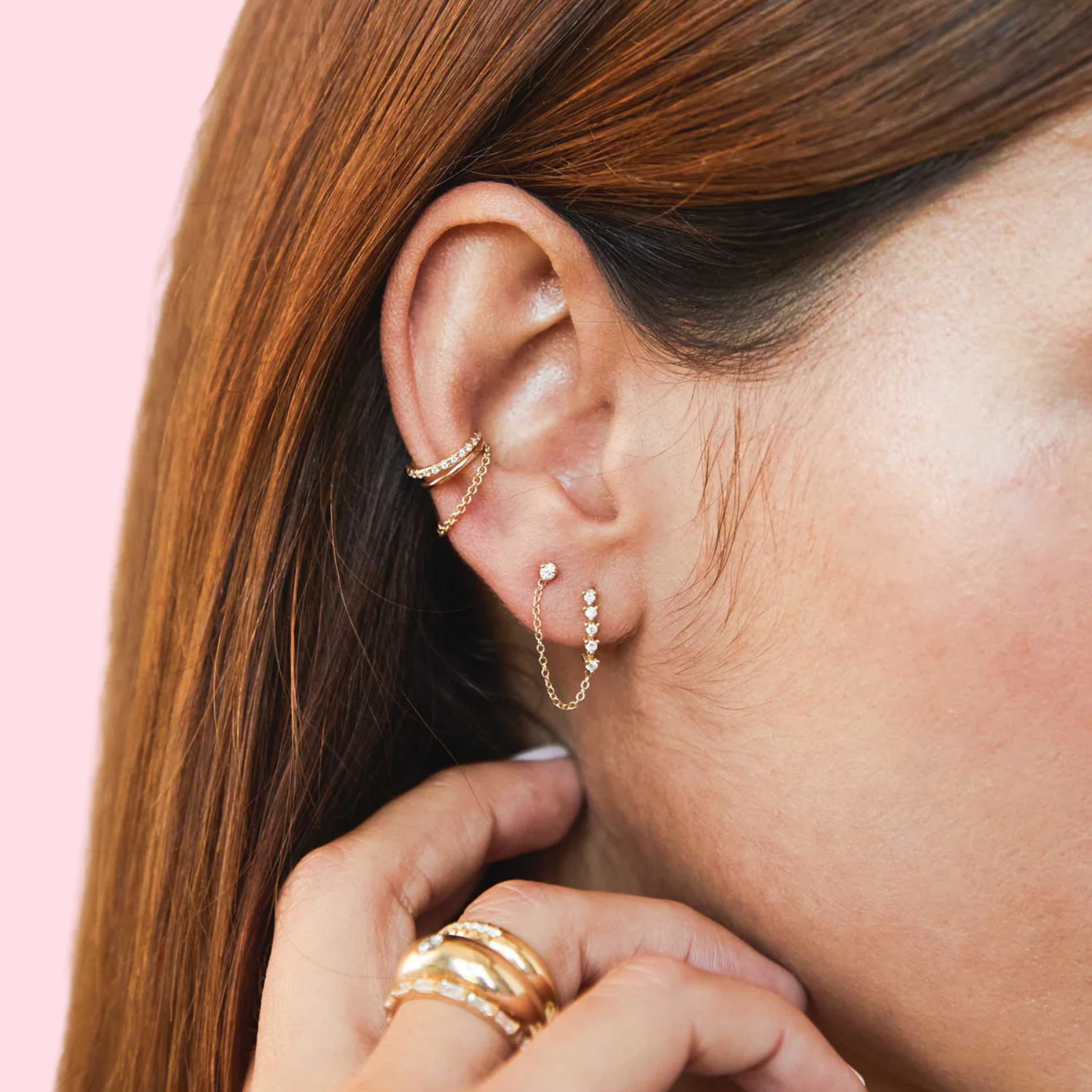 Gold Draped Chain Ear Cuff