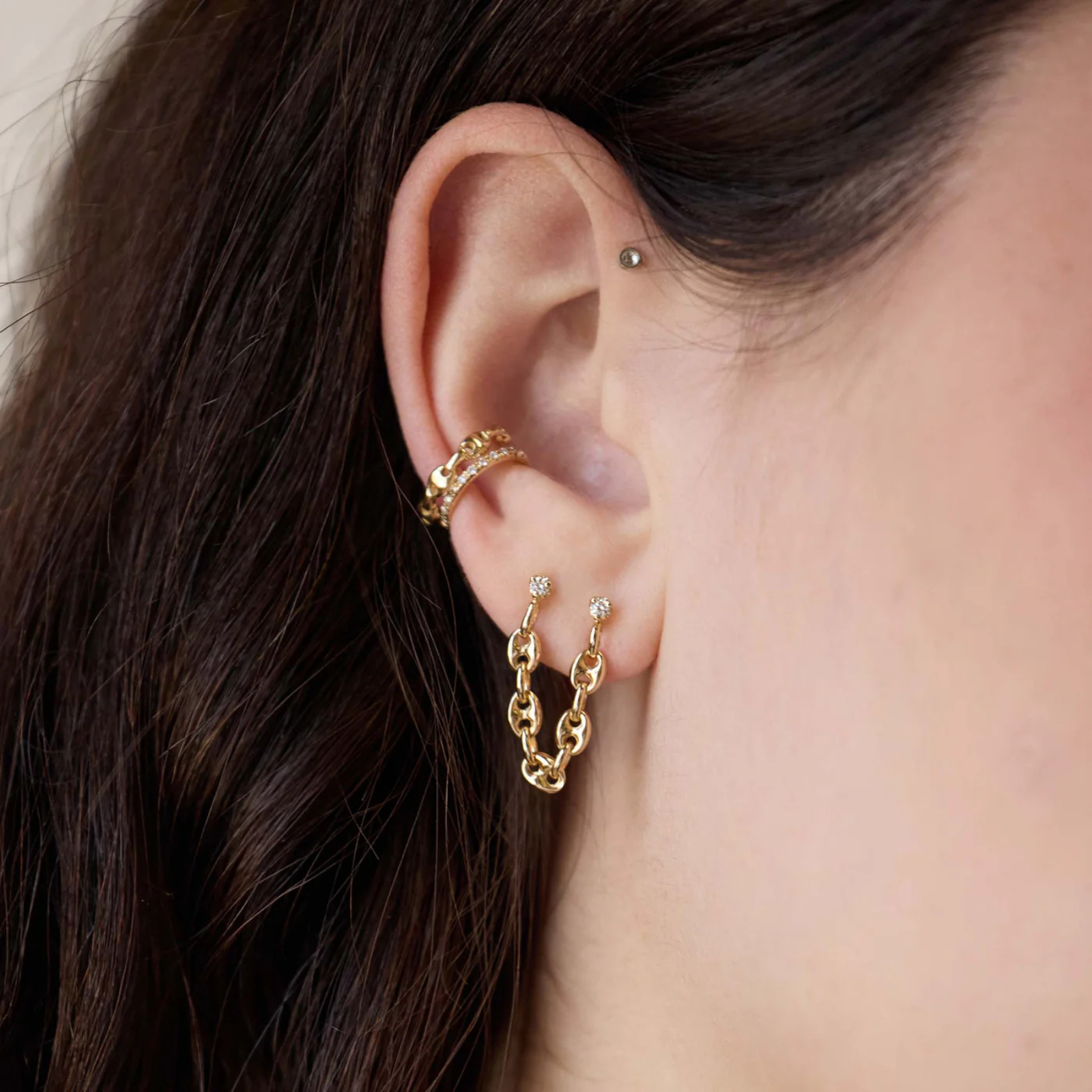 Gold Small Mariner Chain Ear Cuff