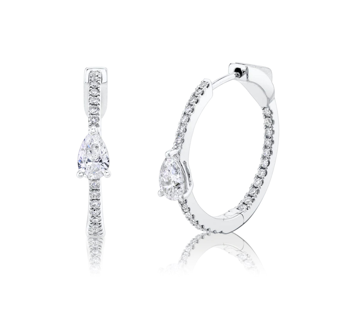 CLASSIC MEDIUM DIAMOND HOOPS WITH PEAR DIAMOND CENTER - Millo