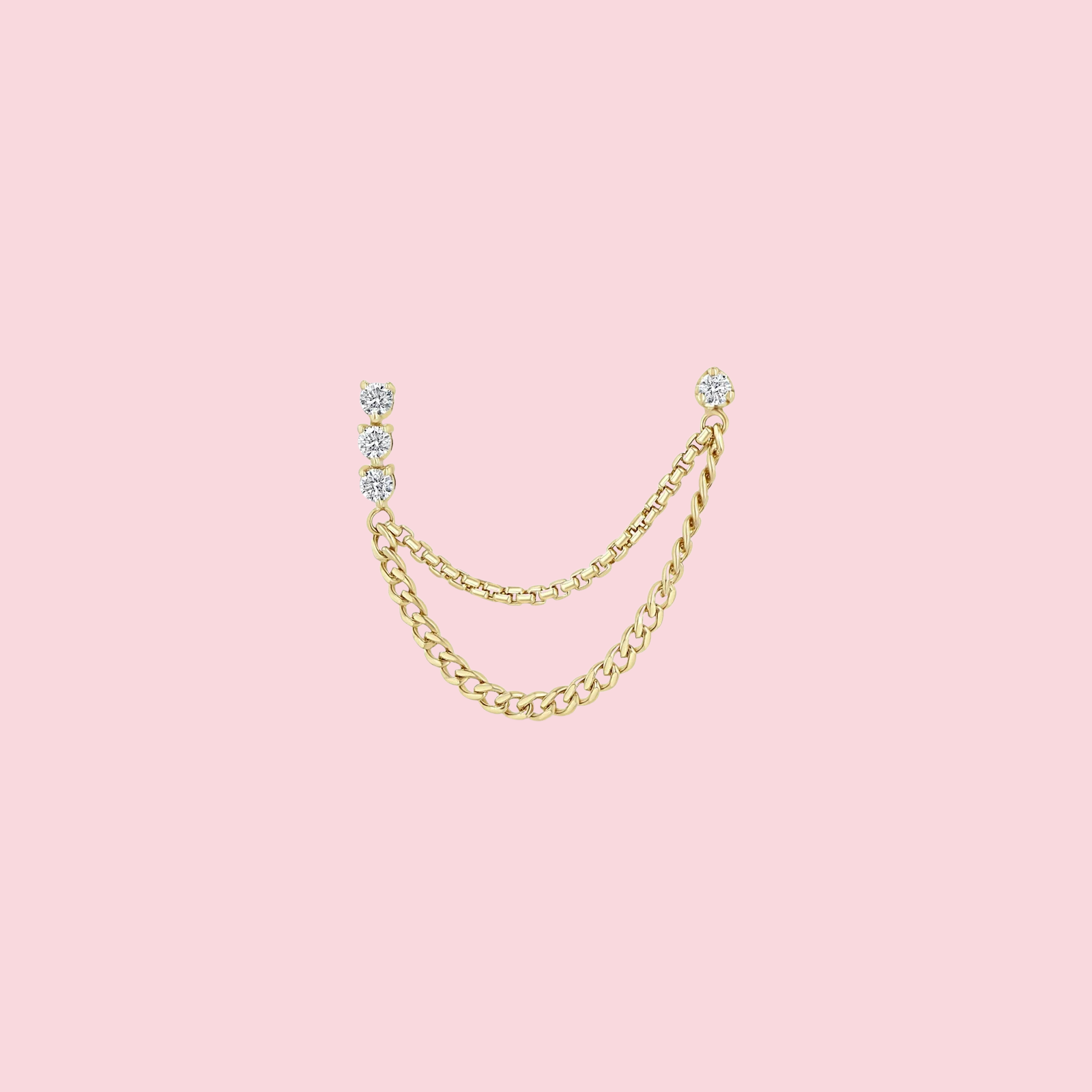 Prong Diamond & Diamond Tennis Mixed Chain Double Stud Earring