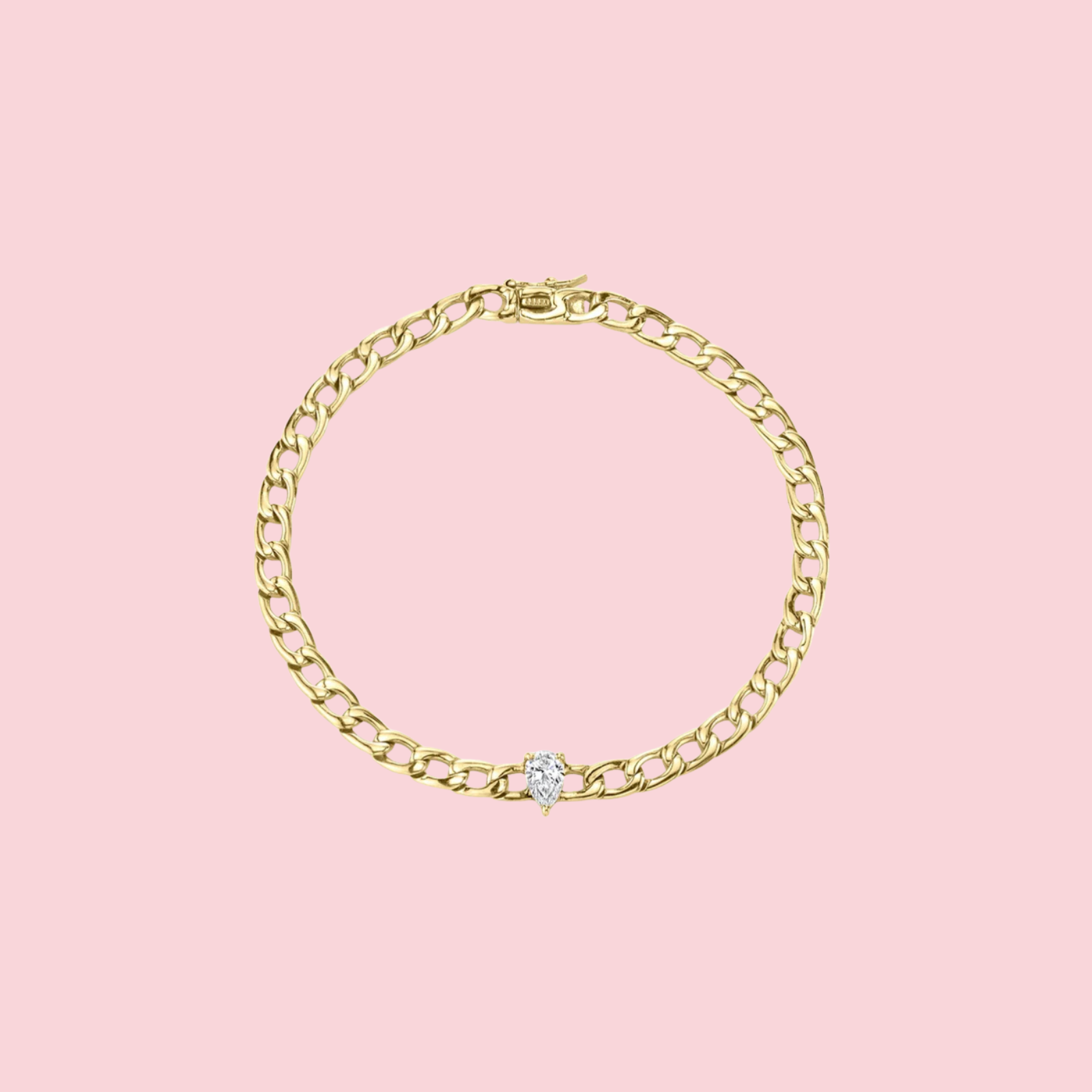 Plain chain bracelet w/ pear diamond center