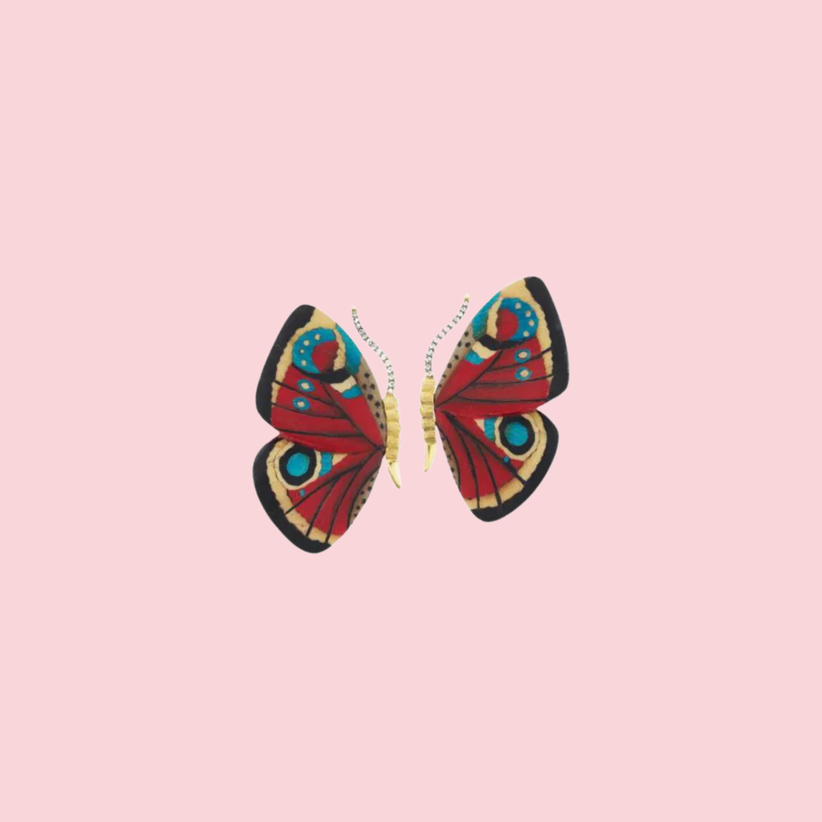 Marquetry Butterfly Earrings - Red