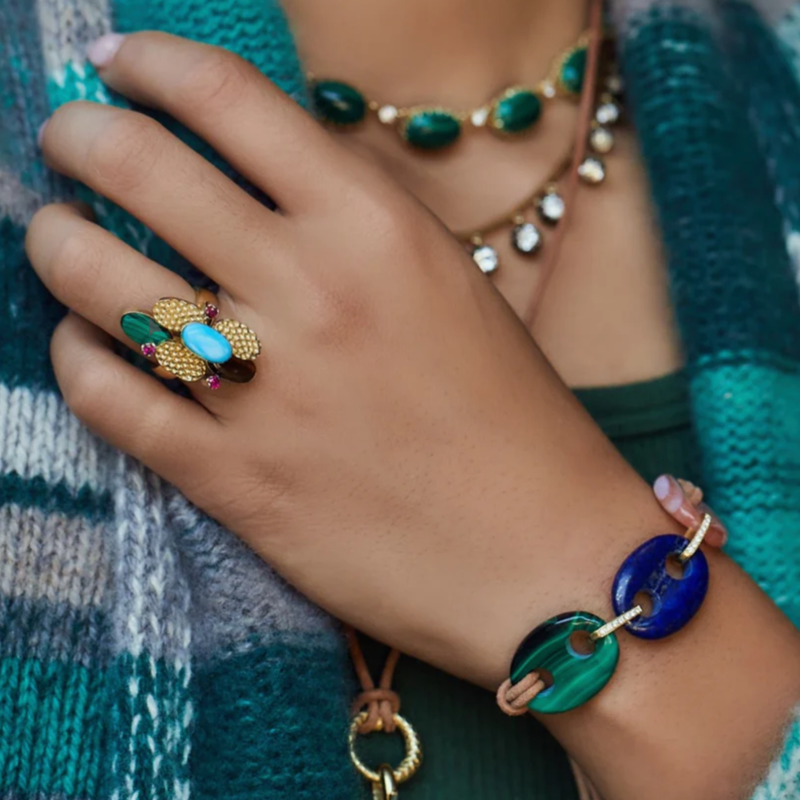 Three stone mariner bracelet on leather