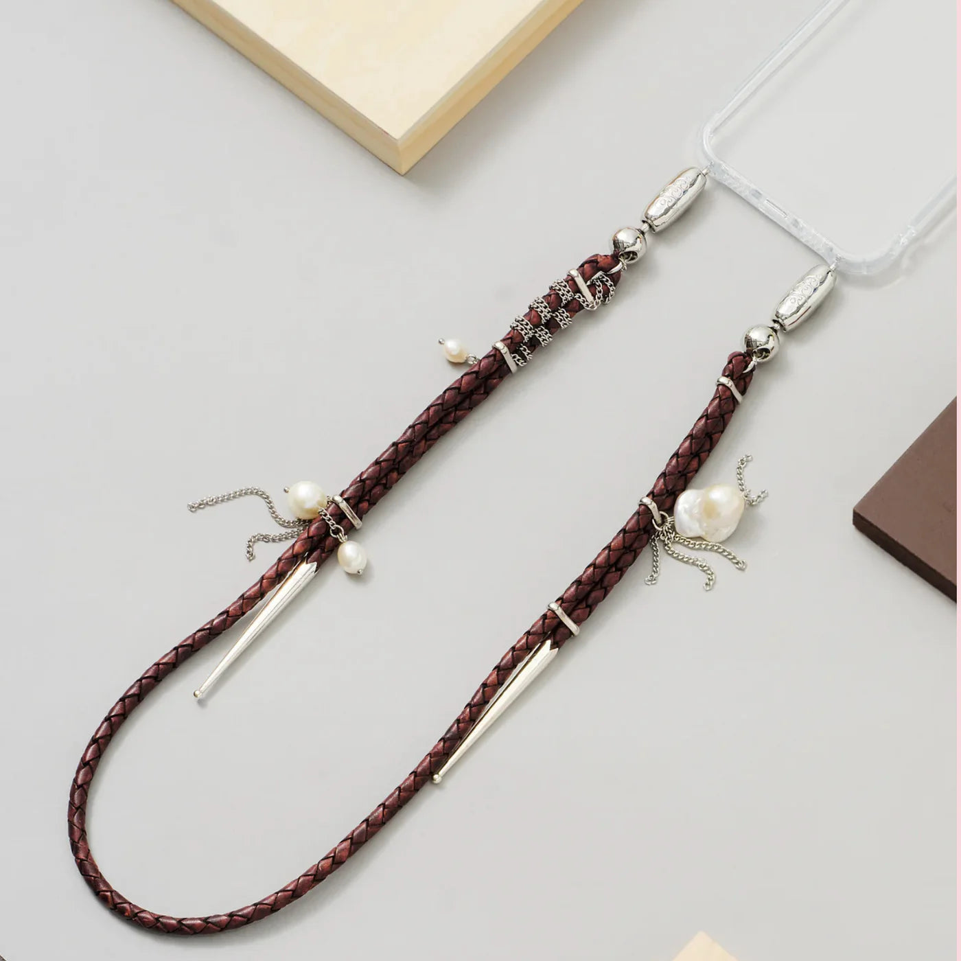 Leather Bolo and Pearl Shoulder Length