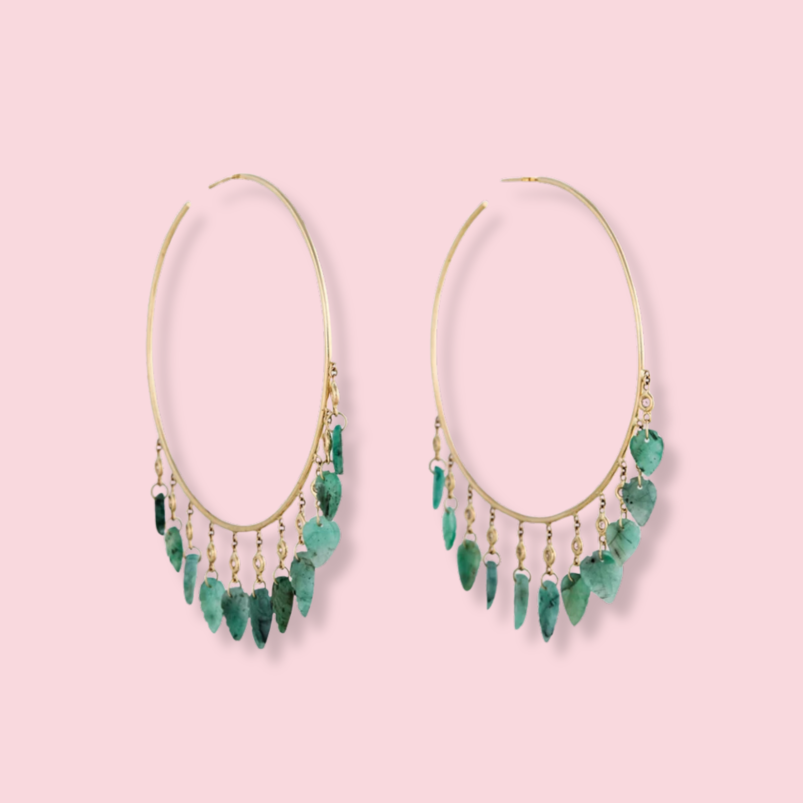 11 Diamond Emerald Leaf Shaker Hoops