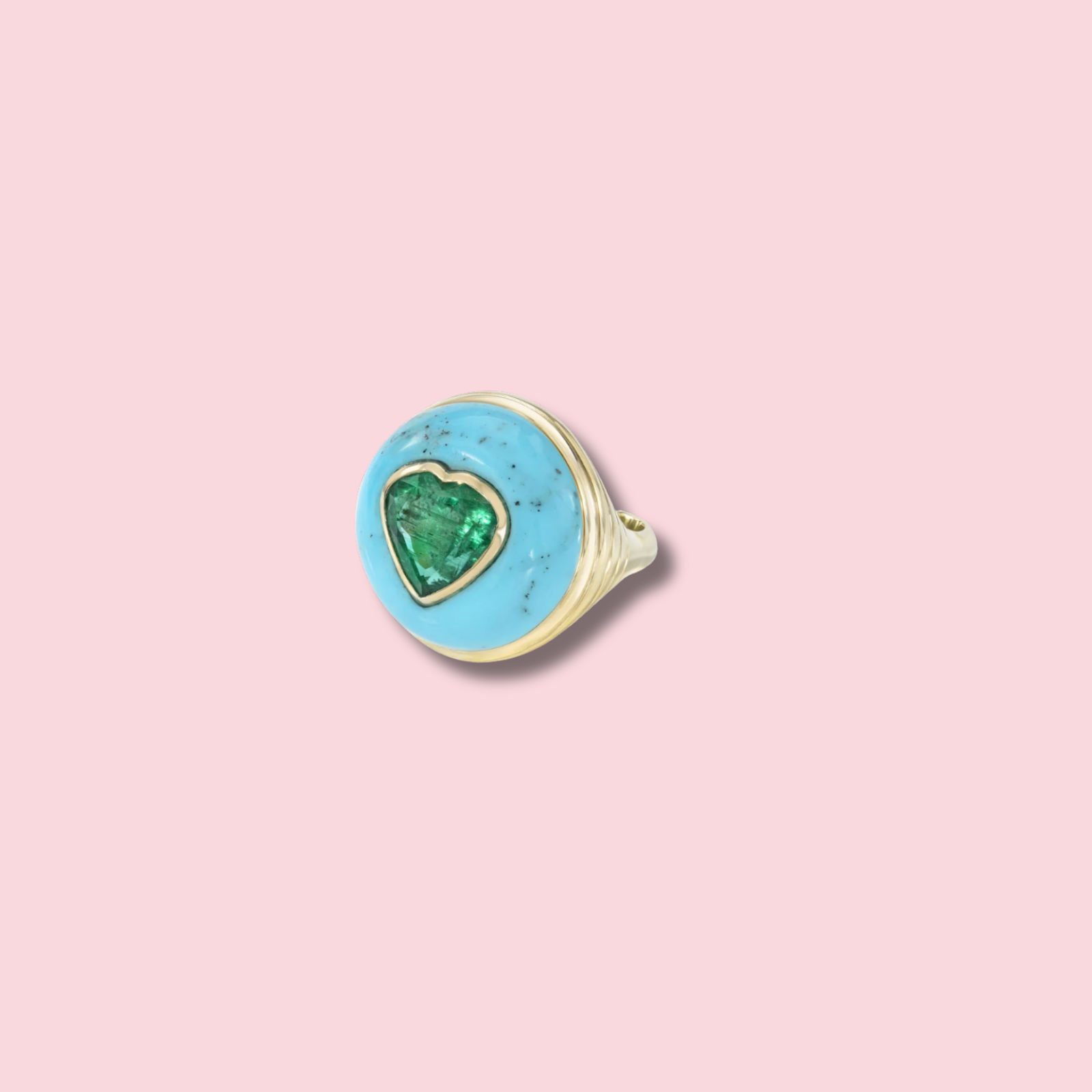 Classic Lollipop Ring - 2.65ct Emerald Heart in Hand Carved Turquoise