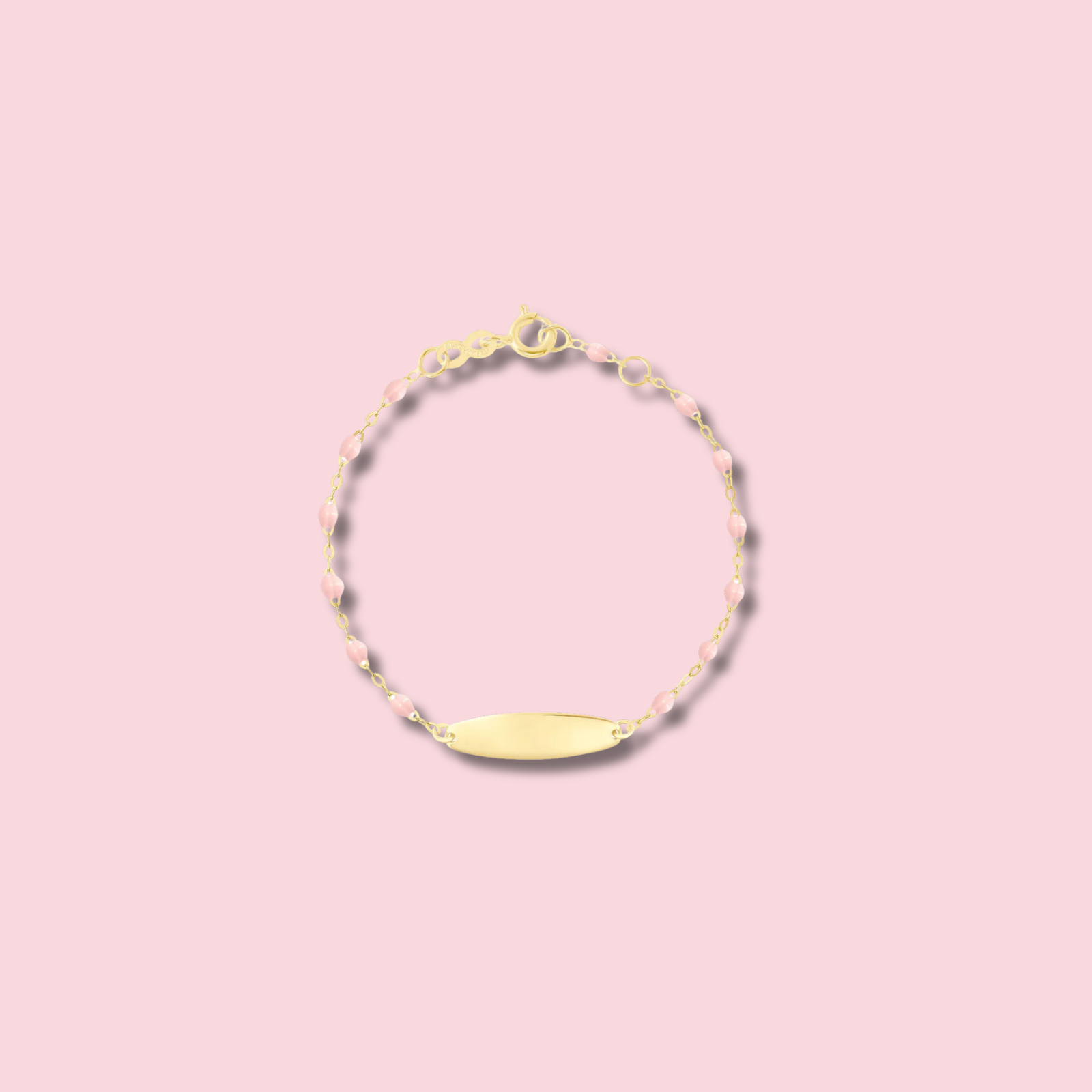 Little Gigi Pink bracelet, Oval plaque, Yellow Gold, 5.1"