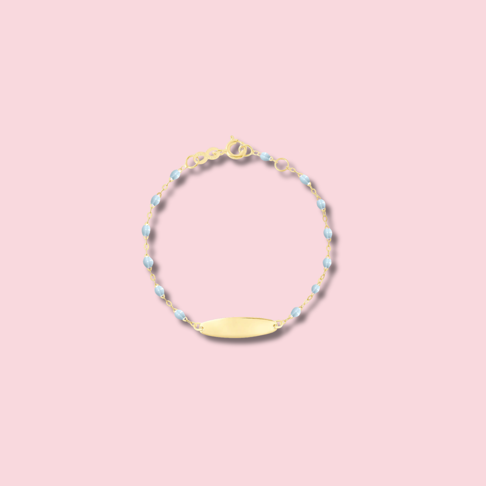 Little Gigi Pink bracelet, Oval plaque, Yellow Gold, 5.1"