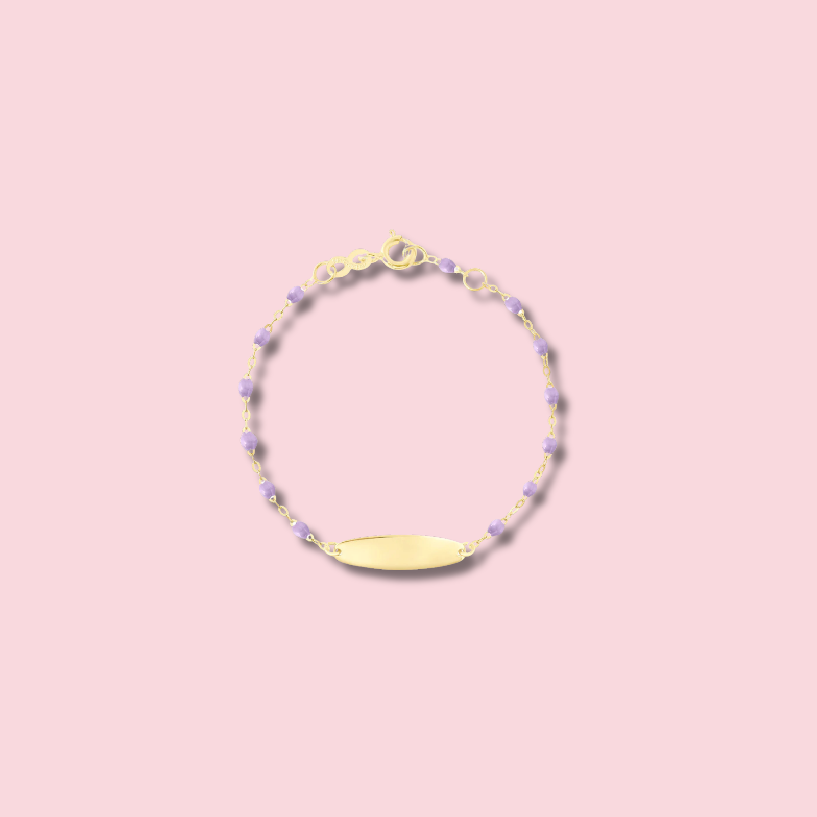 Little Gigi Pink bracelet, Oval plaque, Yellow Gold, 5.1"