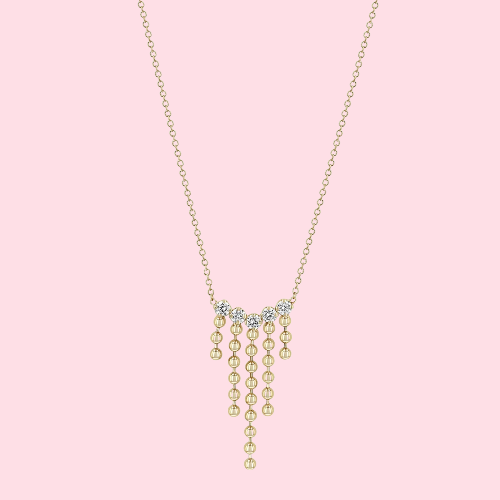 Prong Diamond & Bead Chain Waterfall Necklace