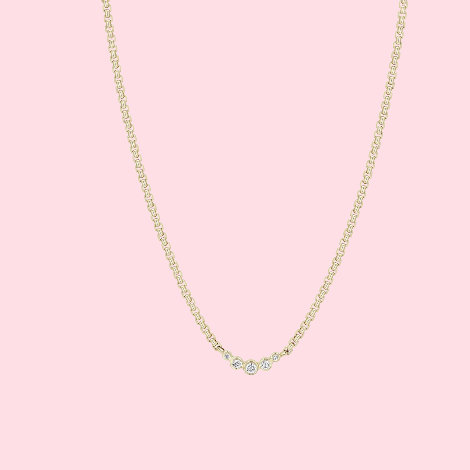 Graduated Diamond Bezel Small Box Chain Necklace