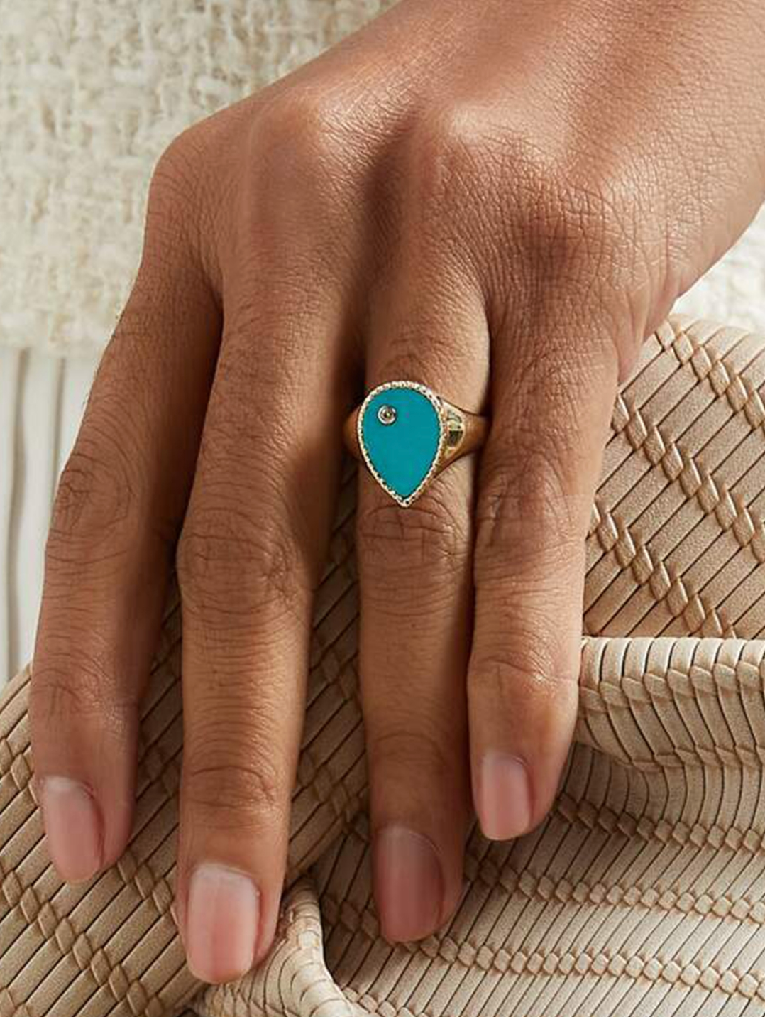 CHEVALIERE POIRE TURQUOISE OR JAUNE - Millo Jewelry