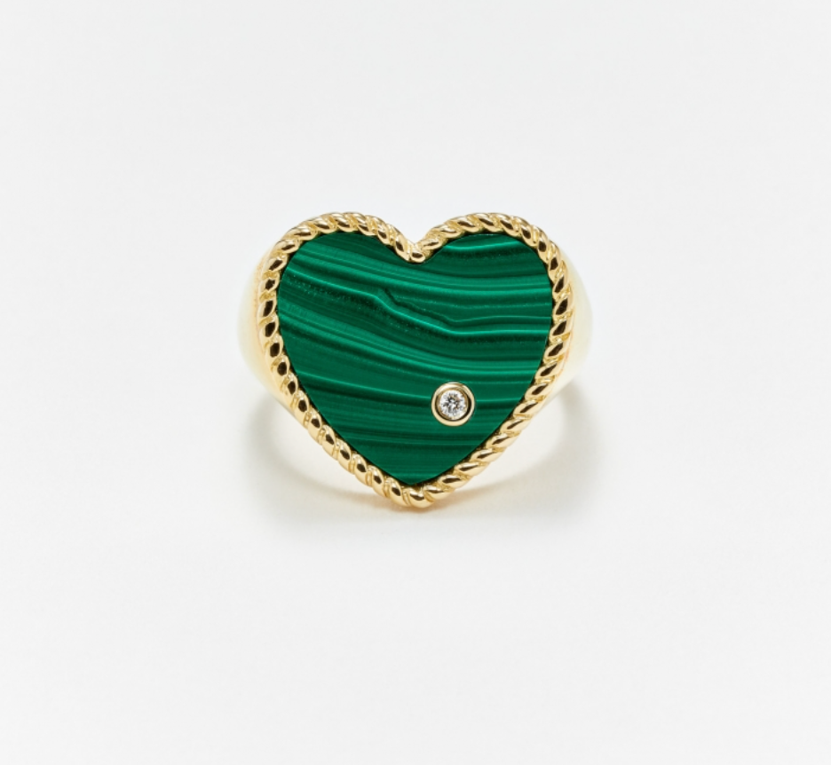 CHEVALIERE COEUR MALACHITE OR JAUNE - Millo Jewelry