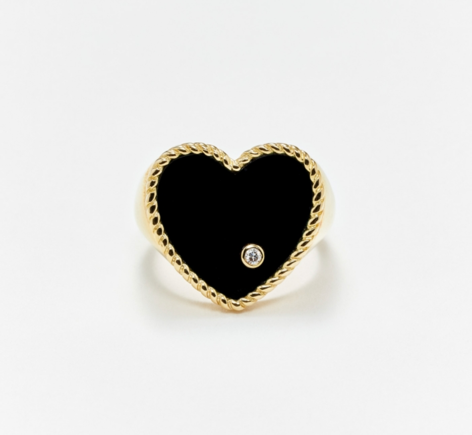 CHEVALIERE COEUR ONYX OR JAUNE - Millo Jewelry