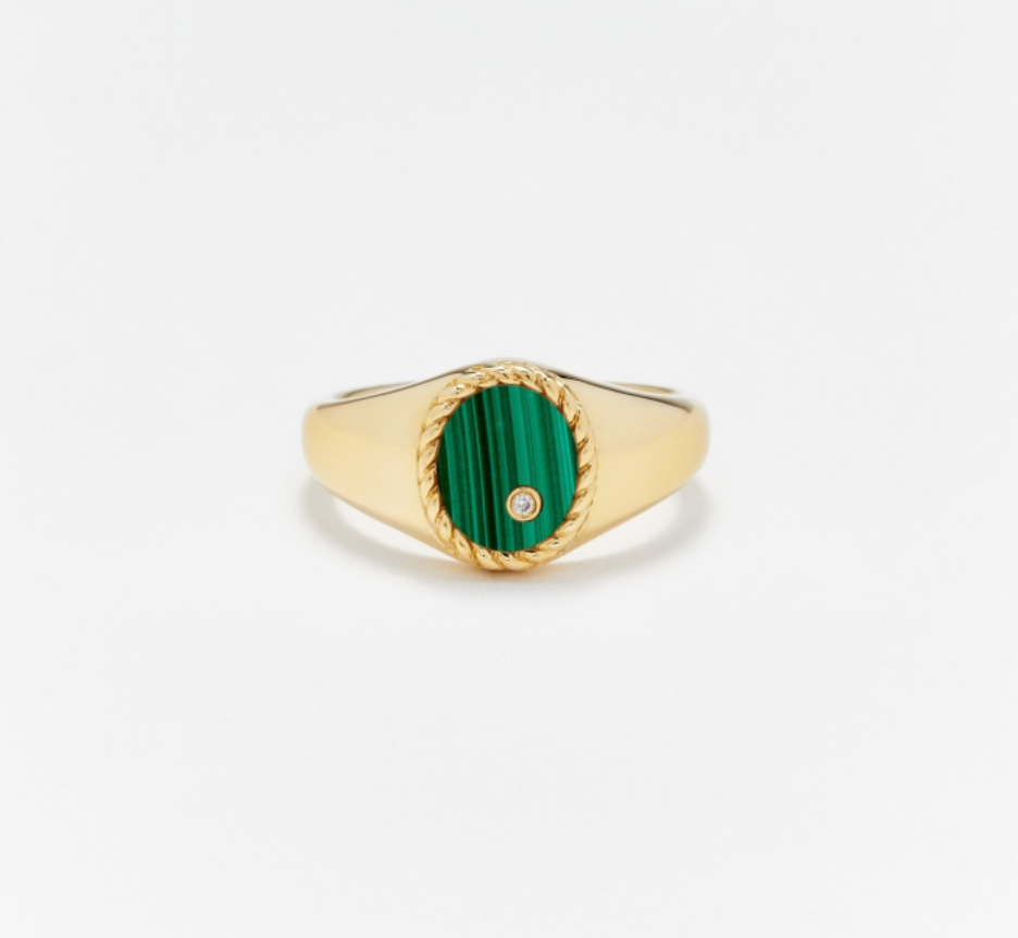 BABY CHEVALIERE OVALE MALACHITE OR JAUNE - Millo Jewelry