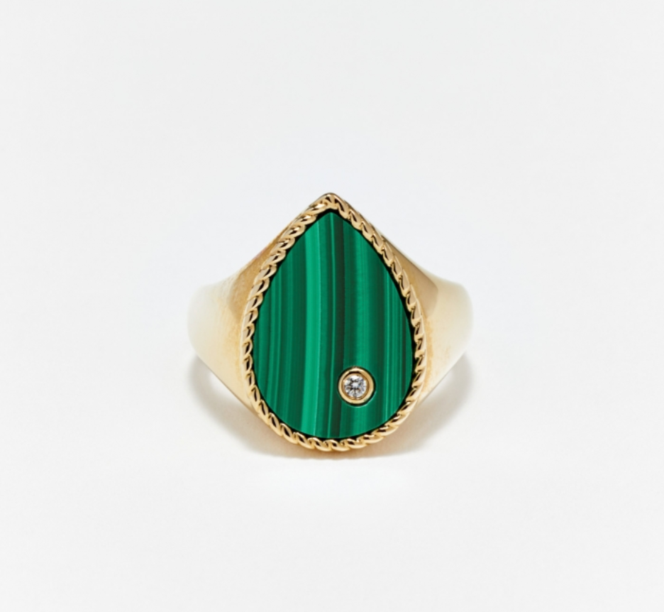 CHEVALIERE POIRE MALACHITE OR JAUNE - Millo Jewelry