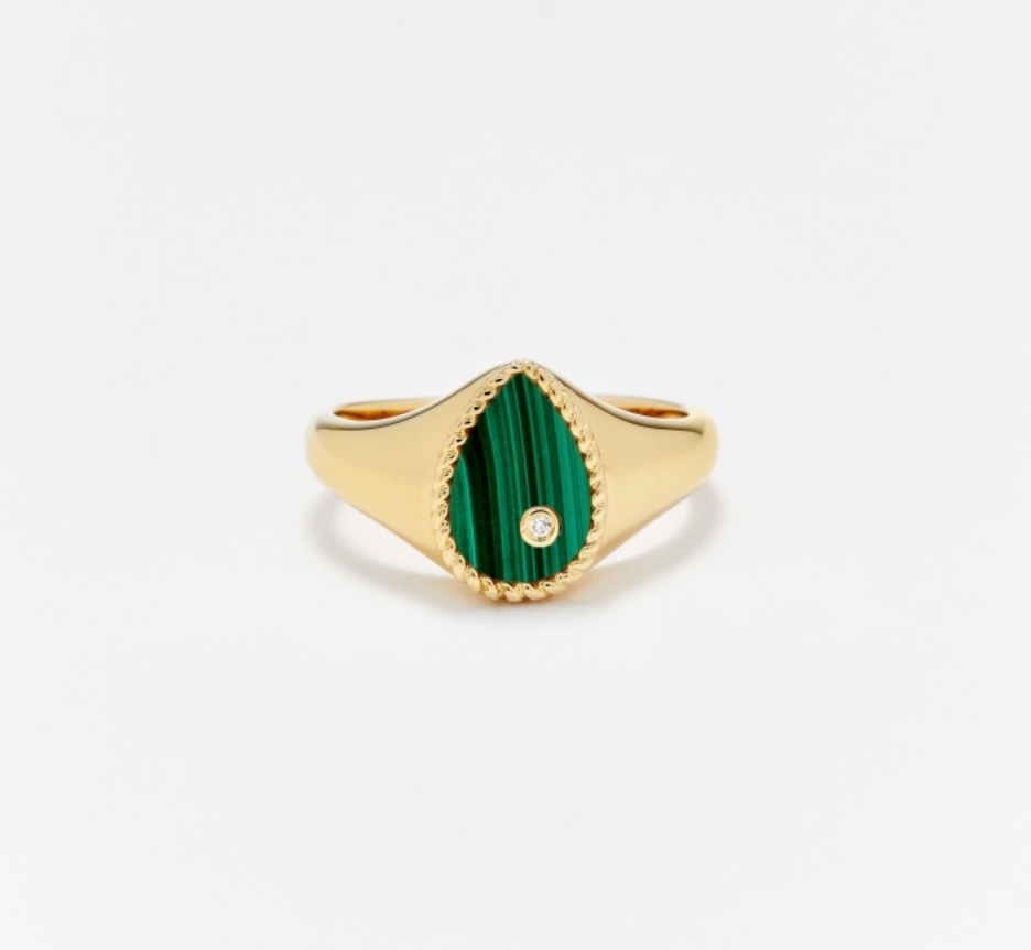 BABY CHEVALIERE POIRE MALACHITE OR JAUNE - Millo Jewelry