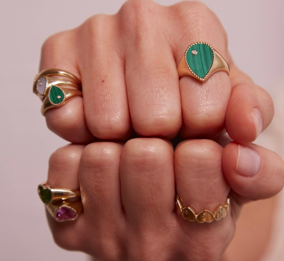 BABY CHEVALIERE POIRE MALACHITE OR JAUNE - Millo Jewelry