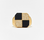 Load image into Gallery viewer, BAGUE PETIT DAMIER ONYX OR JAUNE - Millo Jewelry

