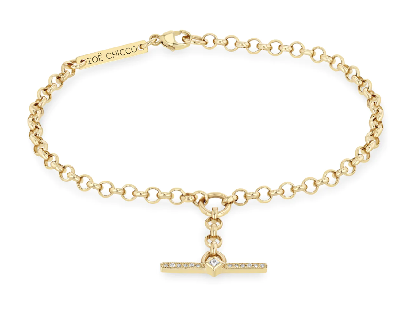 14K PRINCESS DIAMOND & DIAMOND BAR TOGGLE ROLO BRACELET - Millo