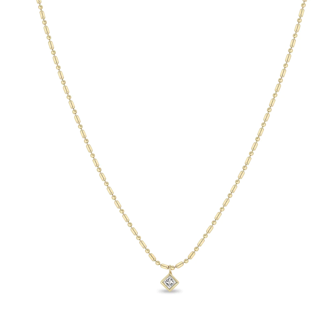 14K PRINCESS DIAMOND TUBE BAR CHAIN NECKLACE - Millo