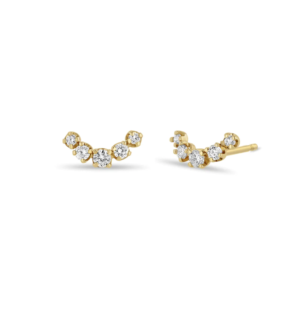 14K 5 GRADUATED PRONG DIAMOND CURVED BAR STUDS - Millo