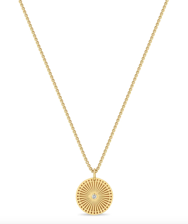 14K SMALL SUNBEAM MEDALLION BOX CHAIN NECKLACE - Millo