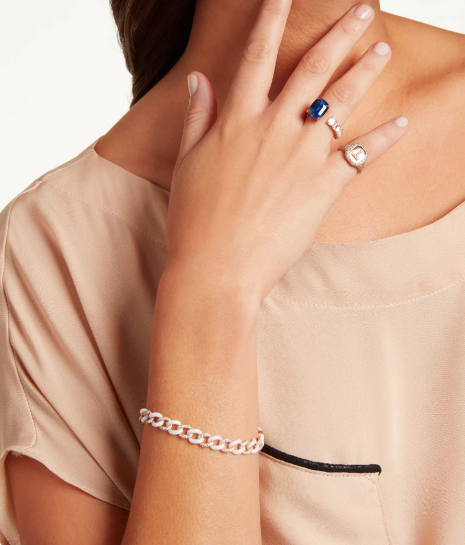 DIAMOND PAVE & WHITE CERAMIC ESSENTIAL LINK BRACELET - Millo