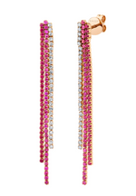 Load image into Gallery viewer, Ruby and Pink Sapphire Triple Thread Drop Earrings - Millo 
