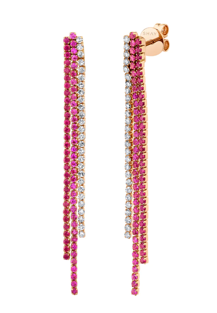 Ruby and Pink Sapphire Triple Thread Drop Earrings - Millo 