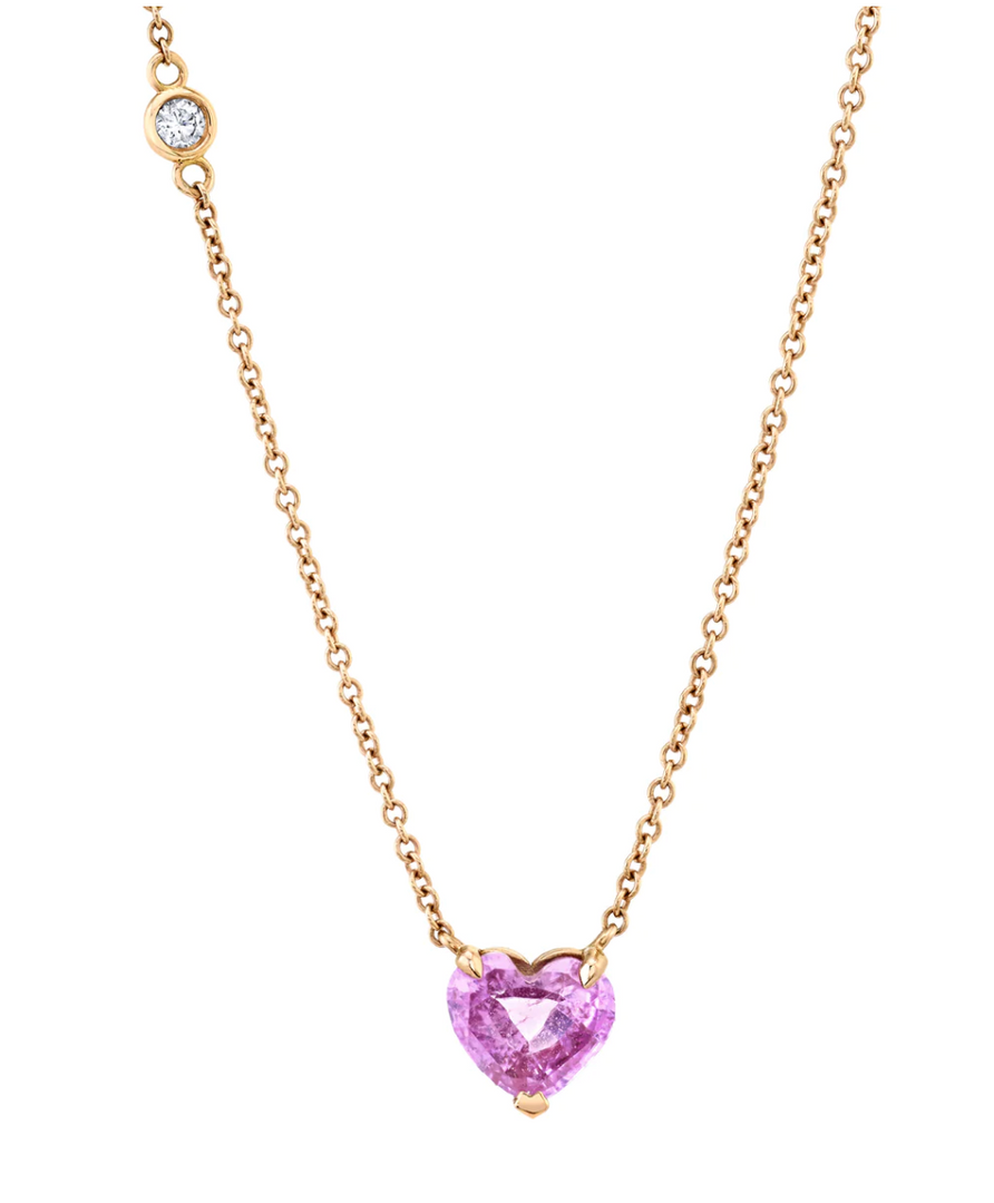 PINK SAPPHIRE SOLITAIRE HEART NECKLACE - Millo 