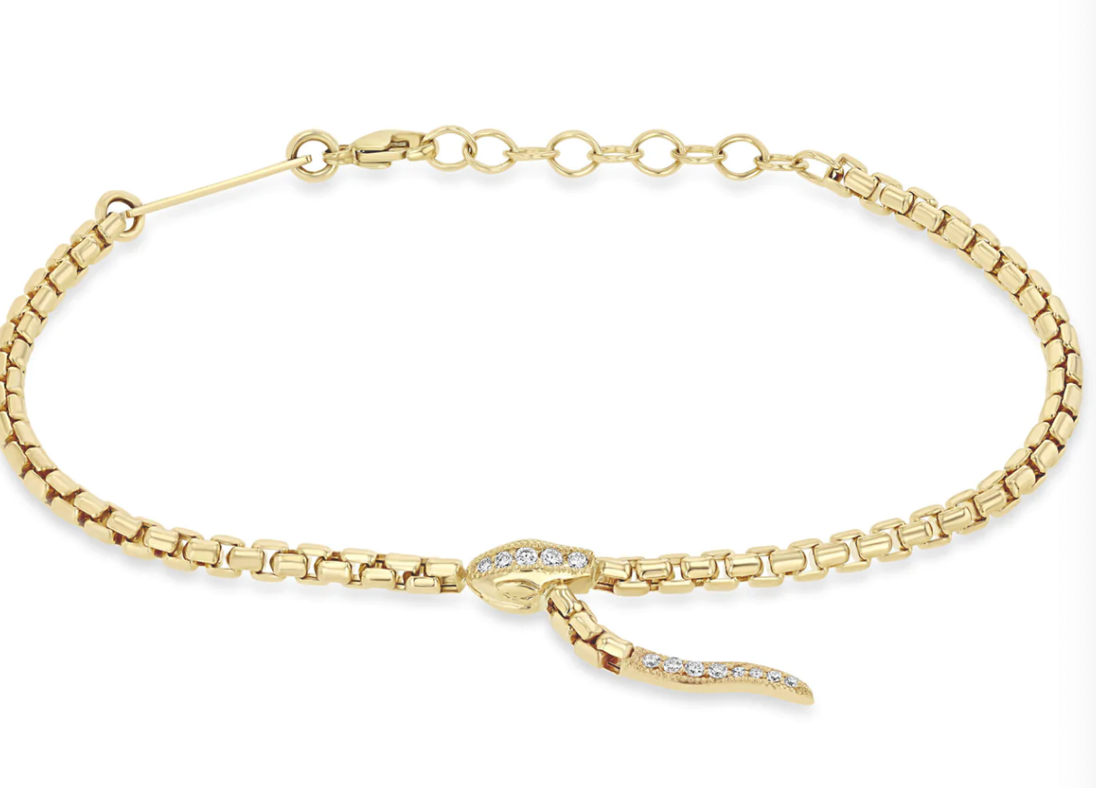 14K GOLD PAVÉ DIAMOND SERPENT BOX CHAIN BRACELET - Millo