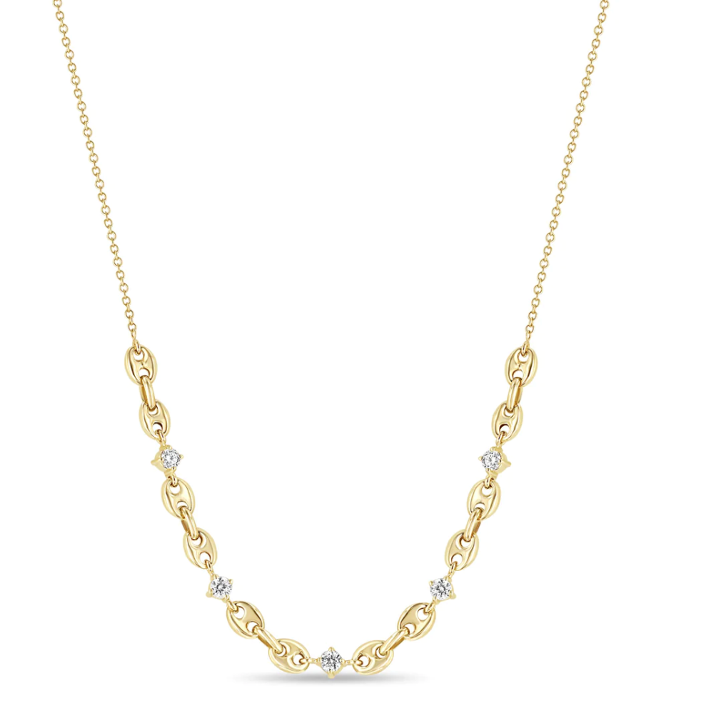 14K 5 PRONG DIAMOND SMALL PUFFED MARINER STATION NECKLACE - Millo