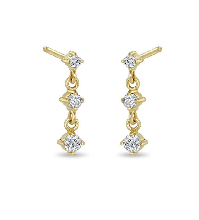 14K 3 LINKED GRADUATED PRONG DIAMOND DROP EARRINGS - Millo