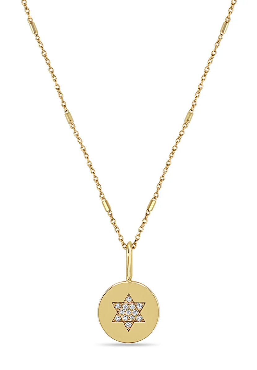 14K PAVÉ DIAMOND STAR OF DAVID DISC PENDANT NECKLACE - Millo