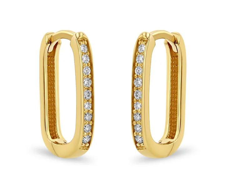 14K PAVÉ DIAMOND THICK MEDIUM OVAL HINGE HOOPS - Millo