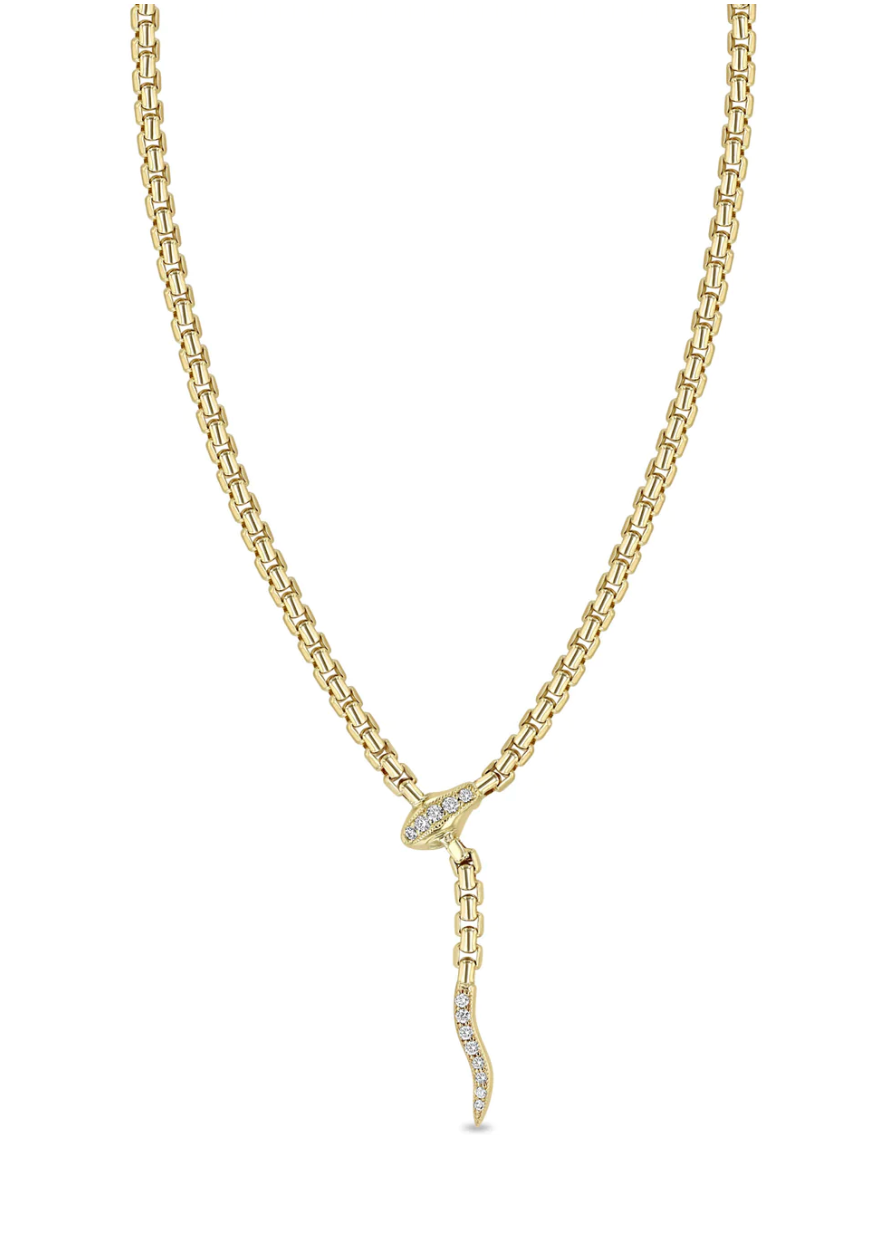 14K GOLD PAVÉ DIAMOND SERPENT BOX CHAIN NECKLACE - Millo