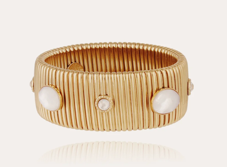 Strada bracelet large size gold - White Mother-of-pearl & strass - Millo 